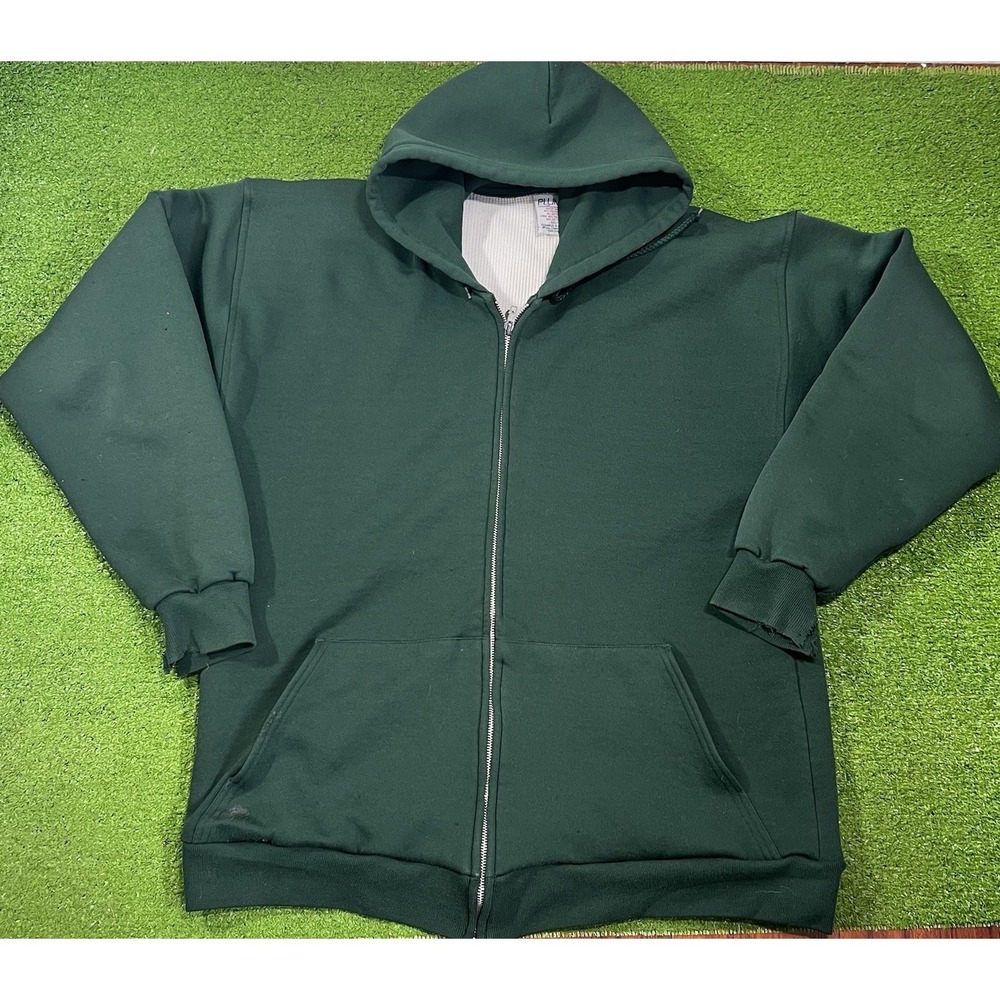 Vintage Pluma Hoodie Super Heavyweight 2XL Thermal Line Forest Green Full‎ Zip